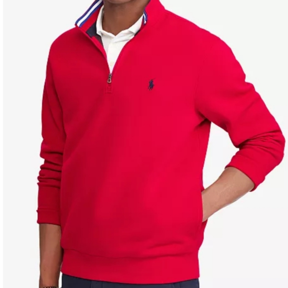 Vntg 90's POLO Ralph Lauren Men's Cotton Jersey Pullover 1/4 Zip‎ Red Preppy M